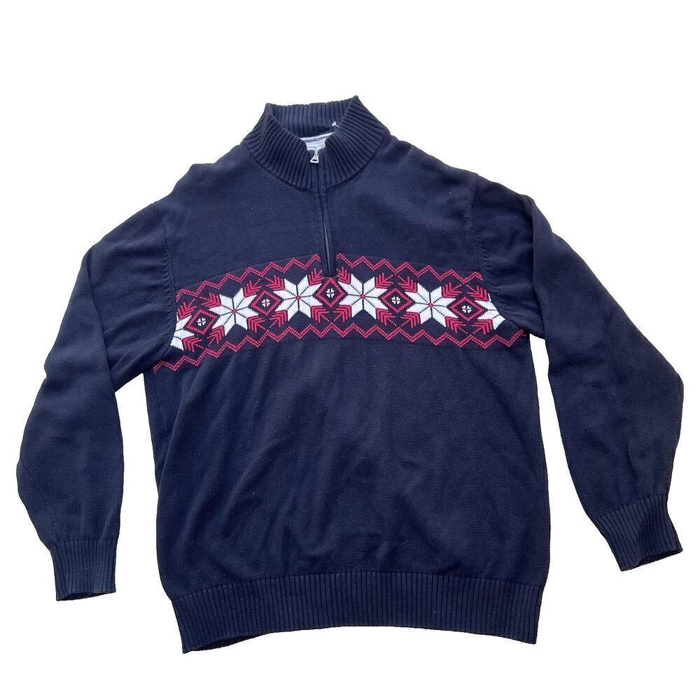 Vintage Weatherproof 1/4 Zip Snowflake Nordic Pullover Sweater Black plus Sz XXL